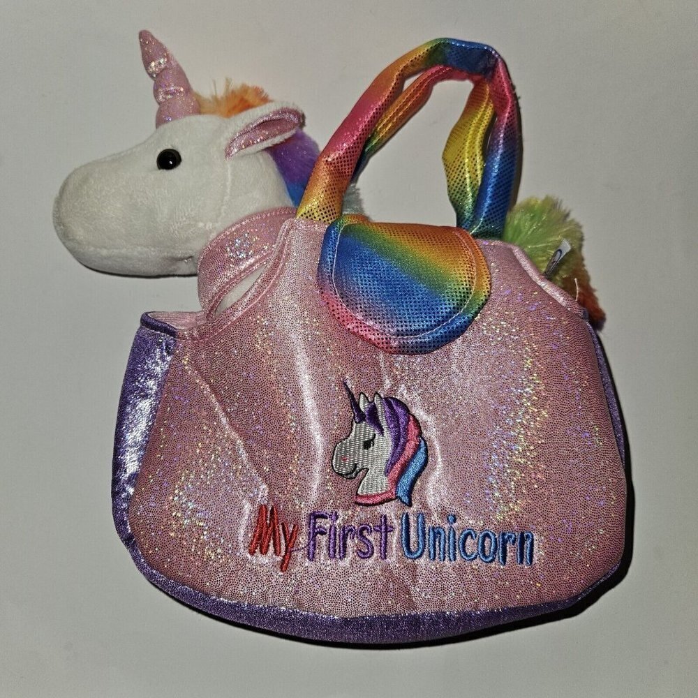 Prextex My First Unicorn Rainbow Plush in Pink Bag Purse Set Stuffed Animal Toy